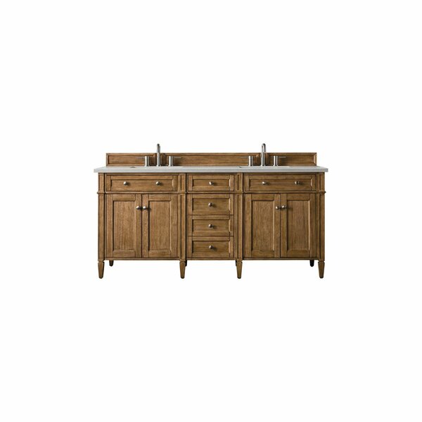 James Martin Vanities Brittany 72in Double Vanity, Saddle Brown w/ 3 CM Eternal Serena Quartz Top 650-V72-SBR-3ESR